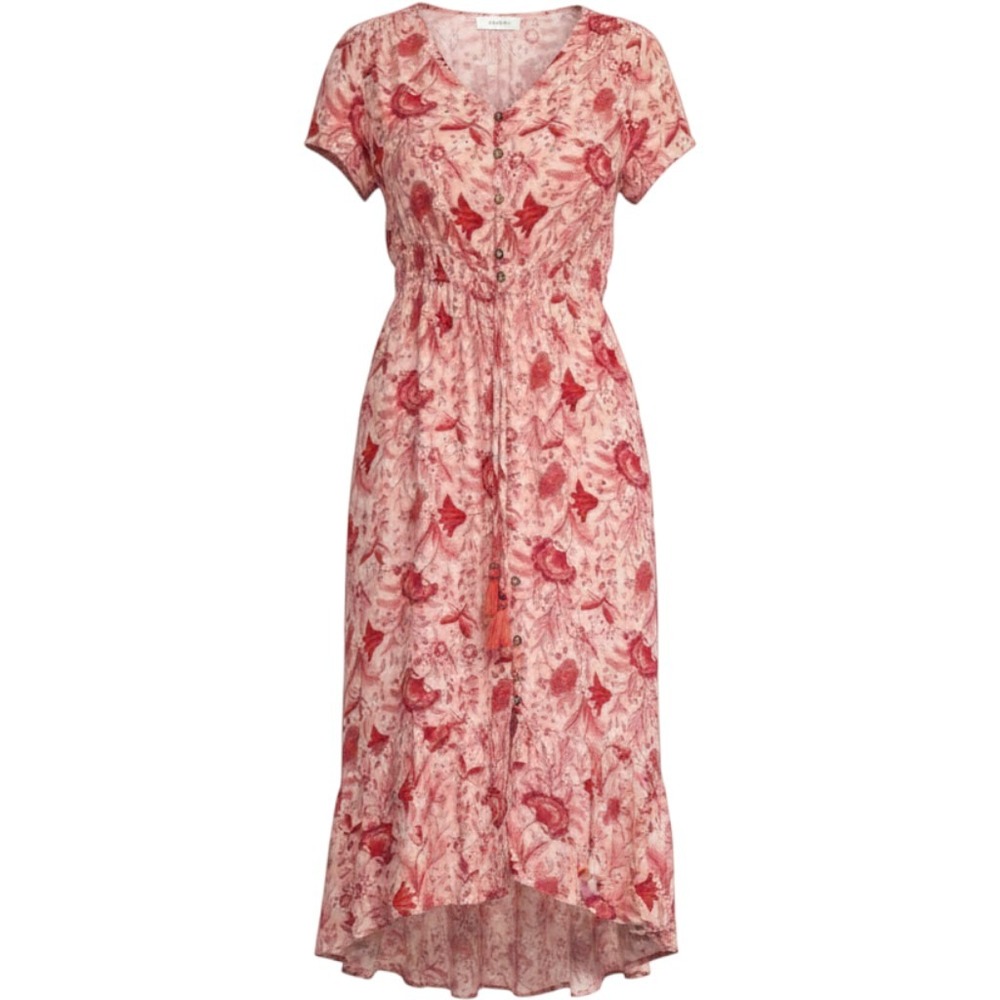 Knox Rose Midi Dress Women L Pink Excellent Floral Boho High-Low Button Front